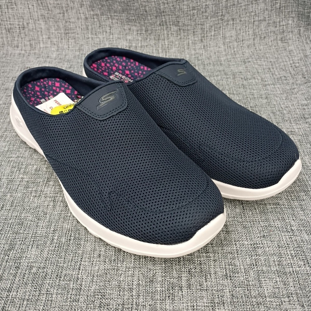 Skechers Go Walk Joy Talent Womens 7.5 Navy Mule Clogs Air Cooled Goga Mat NWT